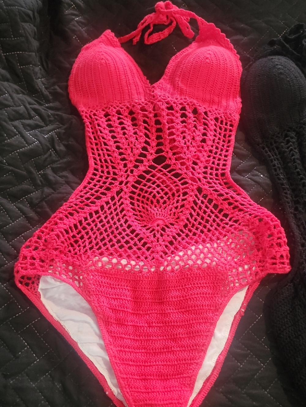 4 Pc Crochet One-Piece Swimsuit in Black and Blue - Stylish Cover-Up - Picture 3 of 10